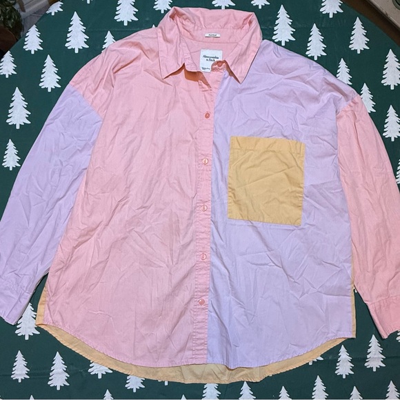 Abercrombie & Fitch Color Block Shirt Women’s X-Large Oversized Pastel - Picture 2 of 9